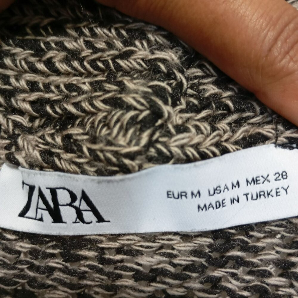 Zara Sweater Size M Womens Black & Beige Chunky Knit Cowl Neck - Picture 3 of 10